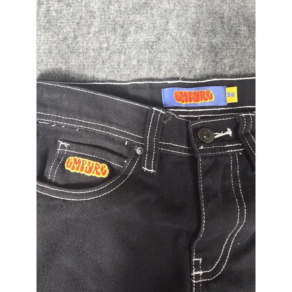 Empyre Relaxed Skate Jeans Mens 26 Black Contrast Stitch Baggy Denim Embroidered